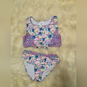 Disney Store Floral Swimsuit Lilo And Stitch Pink and Blue Accents 10/12 Girls